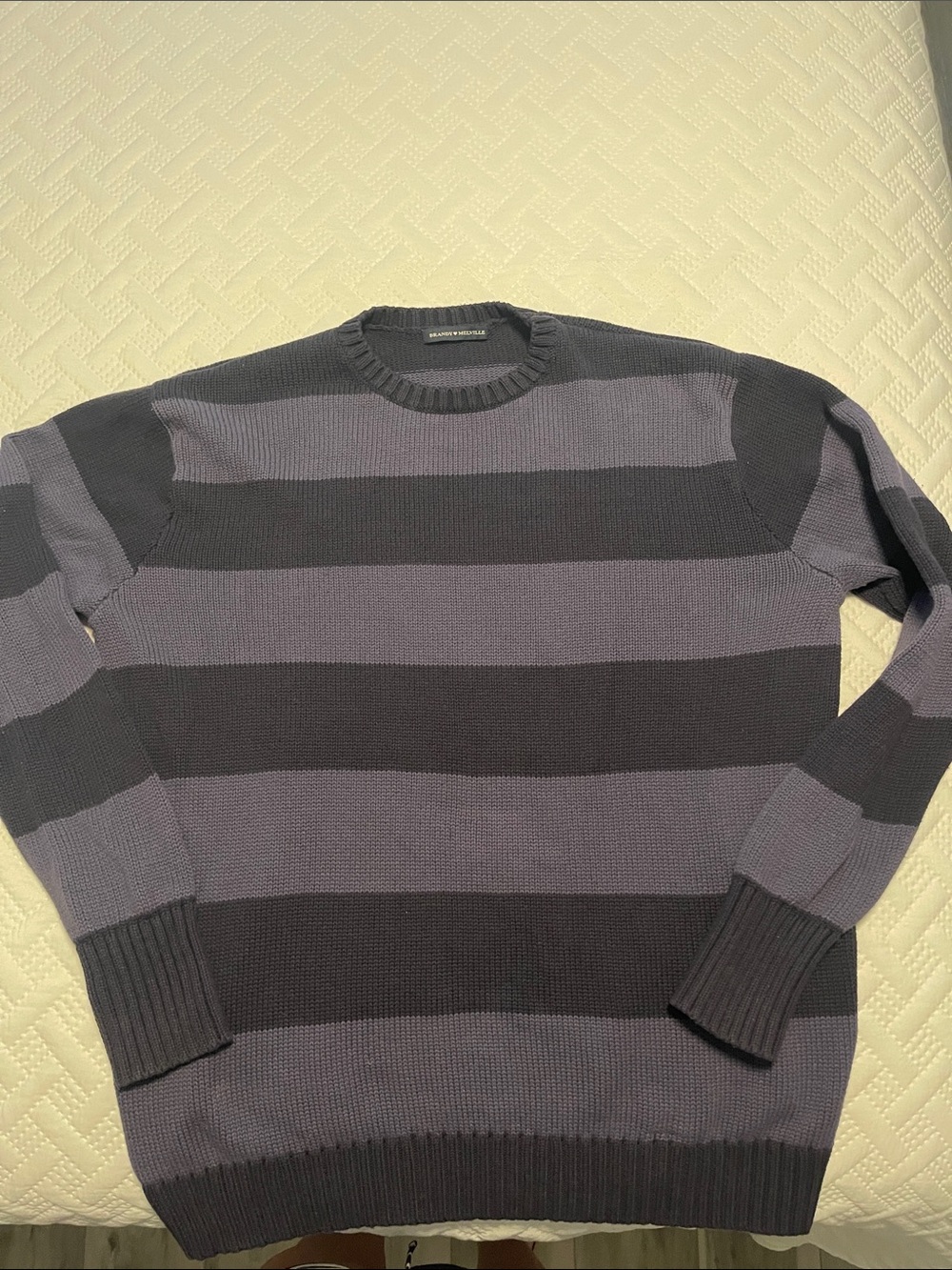Brandy Melville Womens Oversized Crewneck Sweater in Gray and Navy Stripes